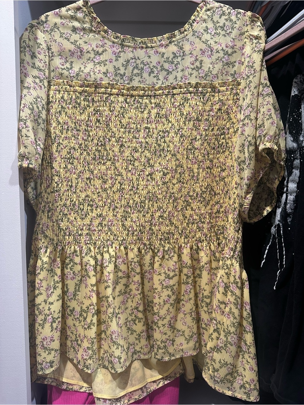 torrid Yellow Floral Smocked Top with Pink Roses